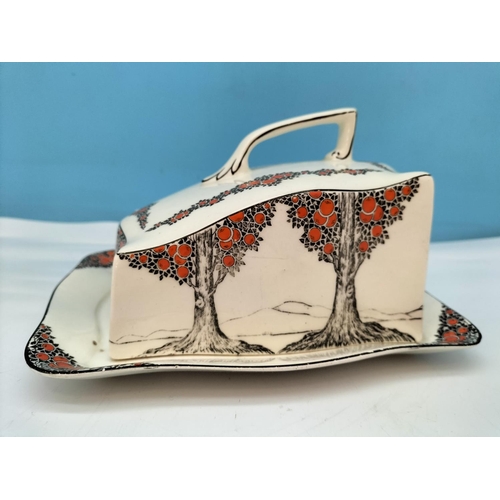 61 - Crown Ducal 'Orange Tree' Butter Dish. Rd No 7112701. 13cm High, 21cm x 17.5cm.