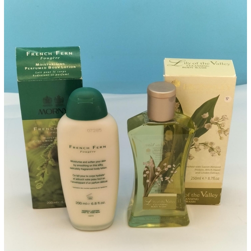 70 - Boxed Bronnley 'Lily of the Valley' 250ml Cleaning Body Wash plus Boxed Morny 'French Fern' 200ml Pe... 