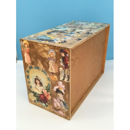 89 - Wooden 6 Drawer Storage Box with Decoupage Designs. 29cm High, 42cm x 21cm.