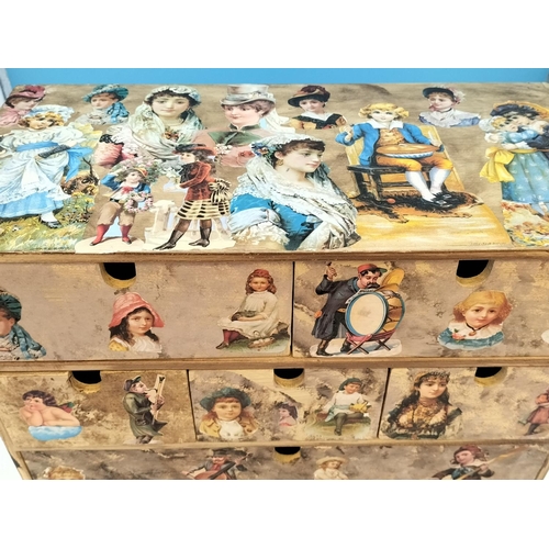 89 - Wooden 6 Drawer Storage Box with Decoupage Designs. 29cm High, 42cm x 21cm.