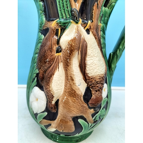 100 - Large 29.5cm Holdcroft Majolica Game Pitcher c 1875. Few Nibbles to Spout and Rim.