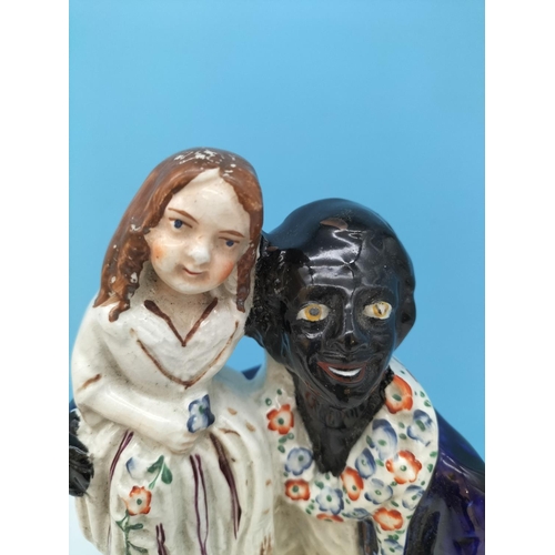 108 - Early Staffordshire c 1860 Figure 'Uncle Tom and Eva'. 28cm Tall. Hairlines and Piece Re-Glued to Ba... 