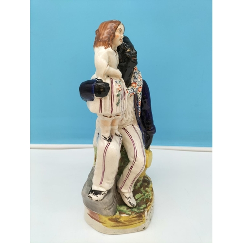 108 - Early Staffordshire c 1860 Figure 'Uncle Tom and Eva'. 28cm Tall. Hairlines and Piece Re-Glued to Ba... 