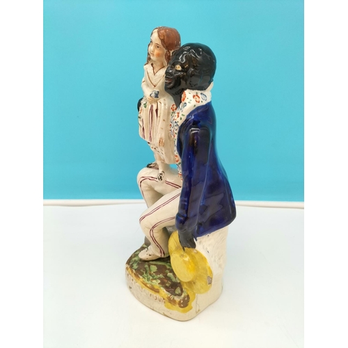 108 - Early Staffordshire c 1860 Figure 'Uncle Tom and Eva'. 28cm Tall. Hairlines and Piece Re-Glued to Ba... 