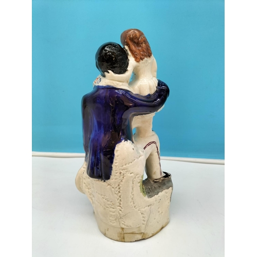 108 - Early Staffordshire c 1860 Figure 'Uncle Tom and Eva'. 28cm Tall. Hairlines and Piece Re-Glued to Ba... 