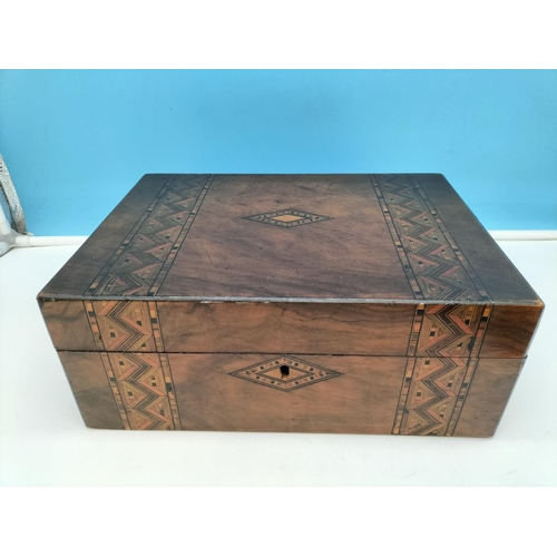 118 - Wooden Boxes with Marquetry (2). Largest 12cm High, 30cm x 22cm.