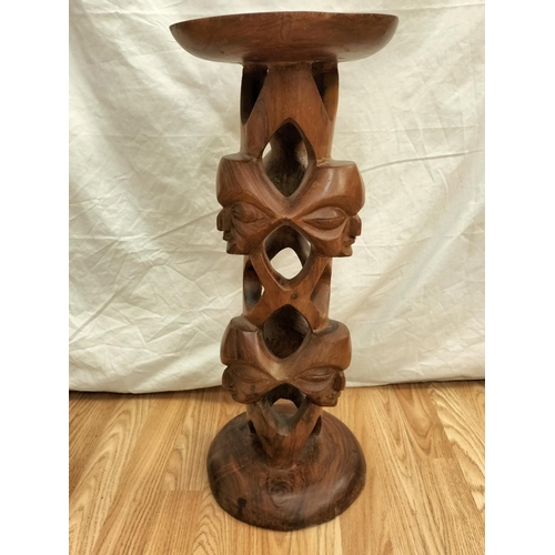 140 - African Mid Century Carved Wooden Three Sided Jardiniere Stand/Pedestal. 60cm Tall.