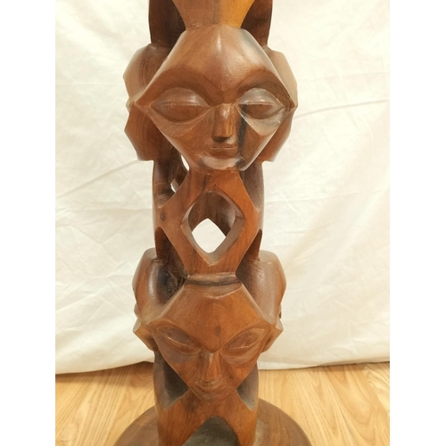 140 - African Mid Century Carved Wooden Three Sided Jardiniere Stand/Pedestal. 60cm Tall.