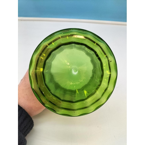 151 - Hand Blown Mary Gregory Style Green Glass Pot. 13cm High, 12cm Diameter.