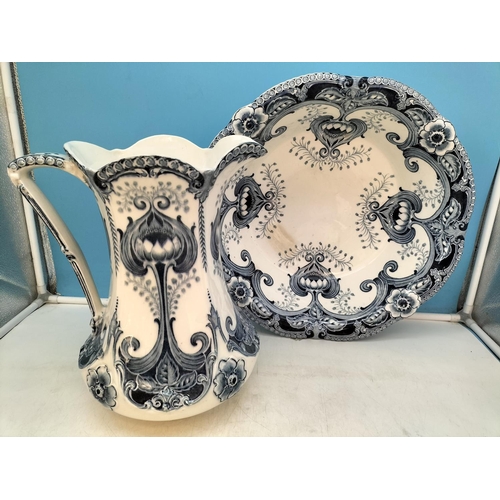 202 - J & G Meakin c1912 Art Nouveau Blue and White 'Tripoli' Chamber Wash Set to include Jug, Bowl, Chamb... 