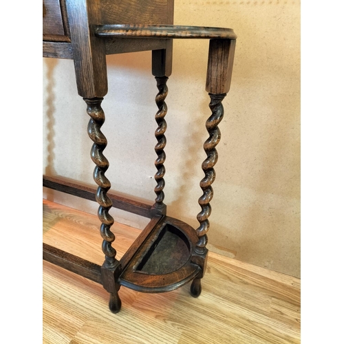 203 - Oak Barley Twist Legged Hall Umbrella/Stick Stand with Drawer. 83cm High, 91cm x 33cm. Collection On... 