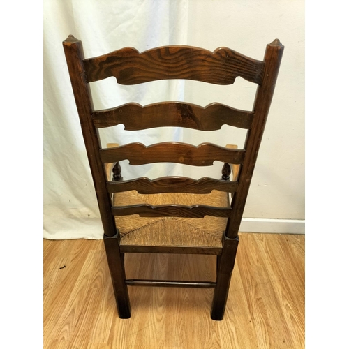 214 - 19th Century Oak Ladder Back and Rush Seat Carver Chair (95cm High, 56cm x 46cm. Seat Height 36cm) p... 