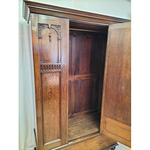 266 - Large 1900's - 1930's Oak Mirrored Single Door Wardrobe. 194cm High, 121cm x 51cm. Collection Only.