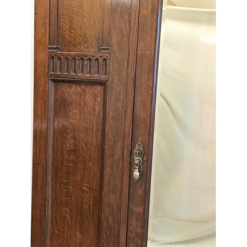 266 - Large 1900's - 1930's Oak Mirrored Single Door Wardrobe. 194cm High, 121cm x 51cm. Collection Only.