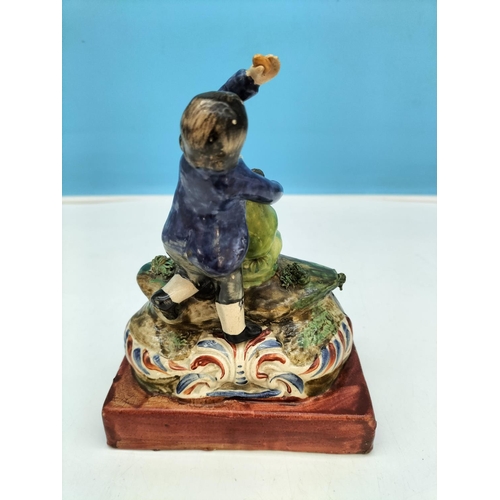 400 - Early Staffordshire c1780-1820 Pearlware Figure of a Boy Stealing Eggs. 16cm Tall.