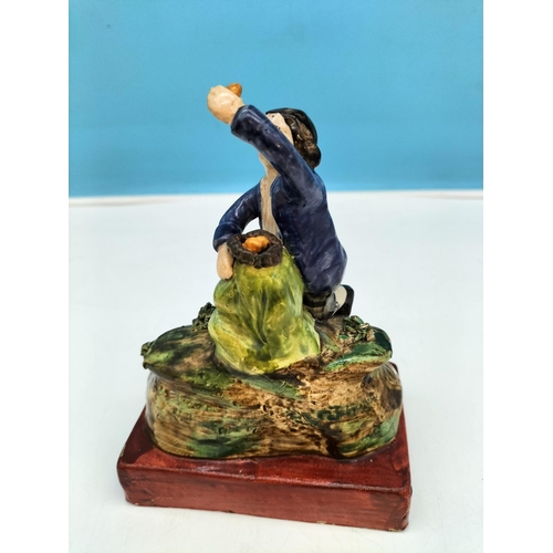 400 - Early Staffordshire c1780-1820 Pearlware Figure of a Boy Stealing Eggs. 16cm Tall.