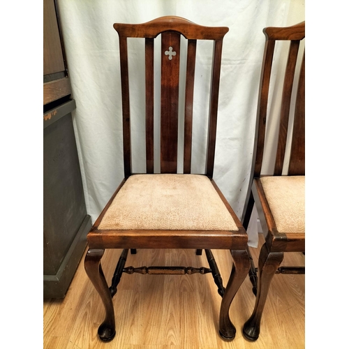 425 - Set of 4 High Back Oak Dining Chairs with Cross Cut Design and Fabric Topped Seats. 102cm High, 46cm... 