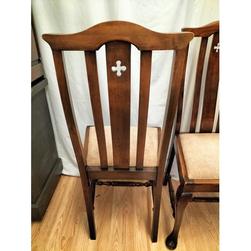 425 - Set of 4 High Back Oak Dining Chairs with Cross Cut Design and Fabric Topped Seats. 102cm High, 46cm... 