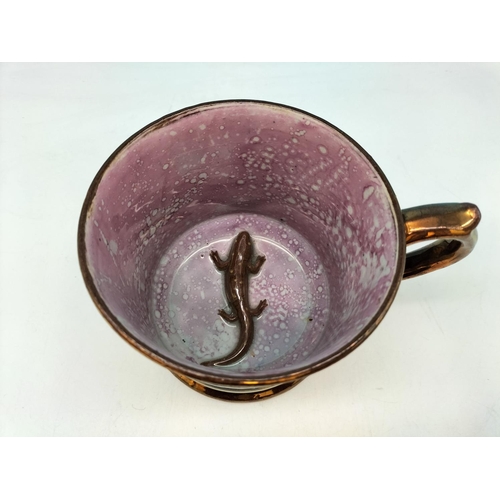 443 - Victorian Novelty Lustre Ware Pint Mug with Lizard at Bottom. 11.5cm High, 12cm Diameter.