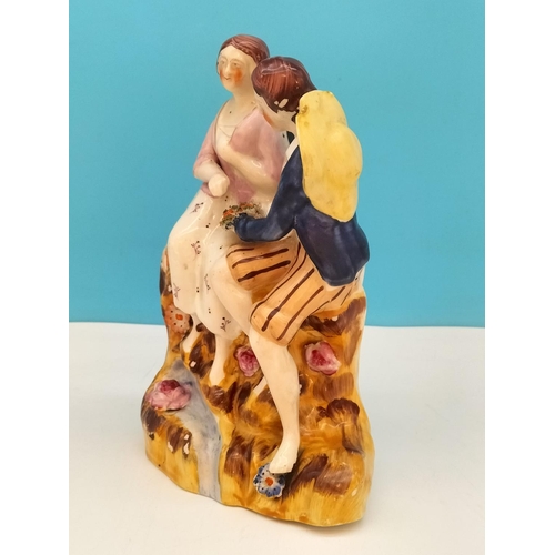 57 - Early Staffordshire c 1860-1900 Pottery Figure 'Paul and Virginia'. 22cm Tall. Some Paint Flakes.