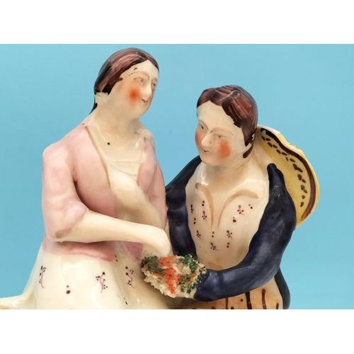 57 - Early Staffordshire c 1860-1900 Pottery Figure 'Paul and Virginia'. 22cm Tall. Some Paint Flakes.