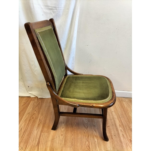 645 - Early 20th Century Wood Framed Nursing Chair with Green Fabric Back and Seat. 79cm High, 43cm x 44cm... 