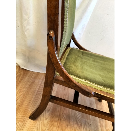 645 - Early 20th Century Wood Framed Nursing Chair with Green Fabric Back and Seat. 79cm High, 43cm x 44cm... 