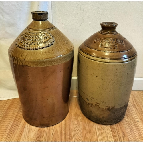 650 - 2 x Large 4 Gallon and 3 Gallon Stoneware Flagons. 4 Gallon 'C Bunting, Uttoxeter' (Nick to Rim) plu... 