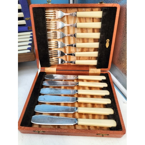 86 - Collection of Cased Vintage Cutlery plus Part Oak Cased Canteen Set.