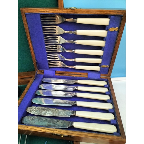 86 - Collection of Cased Vintage Cutlery plus Part Oak Cased Canteen Set.