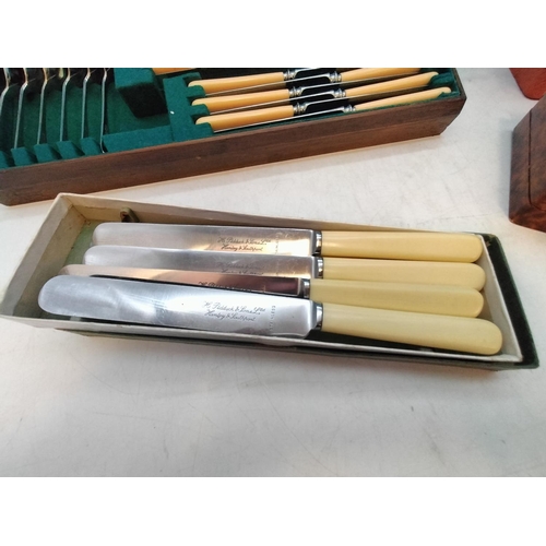 86 - Collection of Cased Vintage Cutlery plus Part Oak Cased Canteen Set.