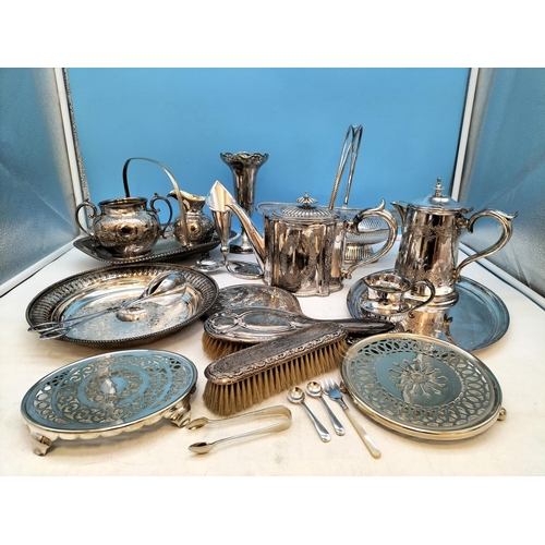 126 - Box of Mixed Vintage Silver Plated Items to include Teapot, Trays, Basket, etc plus Silver Hallmarke... 