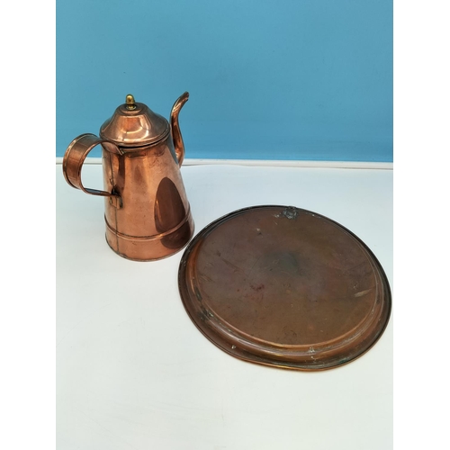 180 - Collection of Brass and Copper Items to include Indian Chaliced Lidded Urn, Coffee Pot, Round Tray, ... 