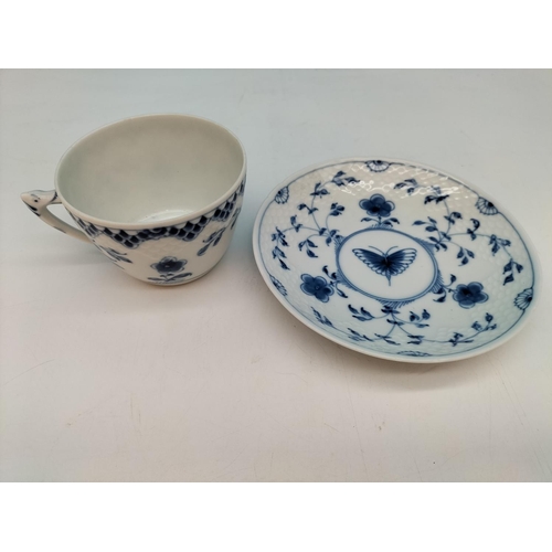 225 - Bing & Grondhal 'Butterfly' Pattern Blue and White Cup and Saucer.