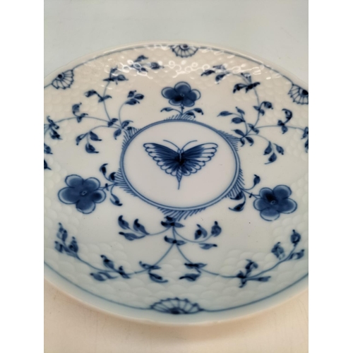 225 - Bing & Grondhal 'Butterfly' Pattern Blue and White Cup and Saucer.