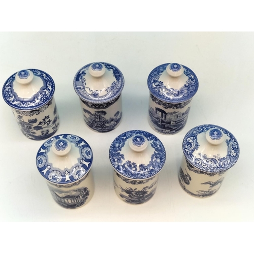 267 - Spode 'The Blue Room' Collection 10cm Lidded Spice Jars (6). Taken from a Variety of Spode Patterns.