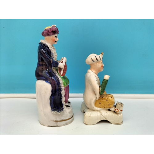 353 - Early Staffordshire c1850 Pearlware Figures (2) of Turkish Gents. Tallest 16cm. Both A/F.