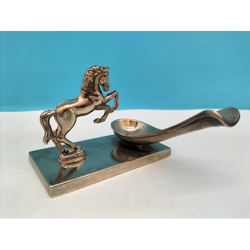 383 - Seba Silver Plated Pipe Stand with Horse Figure. 8cm High, 11cm x 11cm.