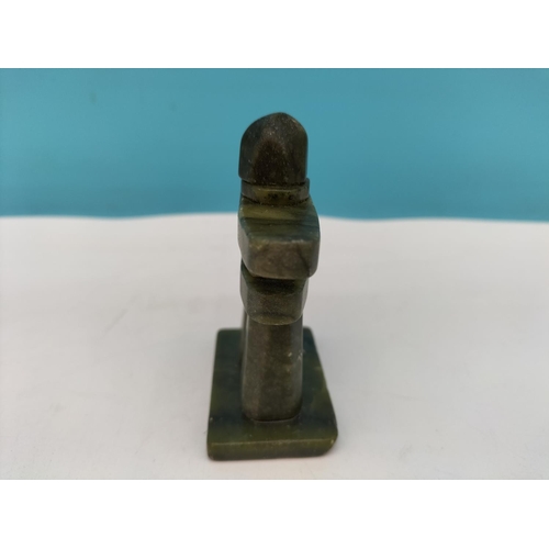 466 - Vintage c1965-70 Canadian Tribal Art Jade Inukshuk Carving in the form of a Human. 7cm High.