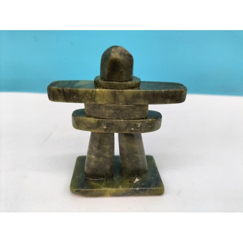 466 - Vintage c1965-70 Canadian Tribal Art Jade Inukshuk Carving in the form of a Human. 7cm High.