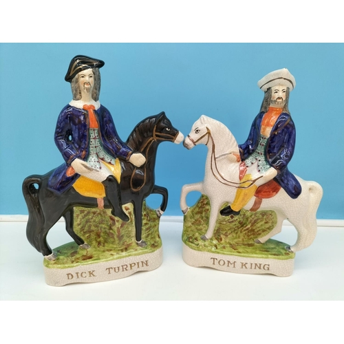 478 - Victorian Staffordshire Flatback Horse Rider Figures (4) to include 'Dick Turpin', 'Tom King', etc. ... 