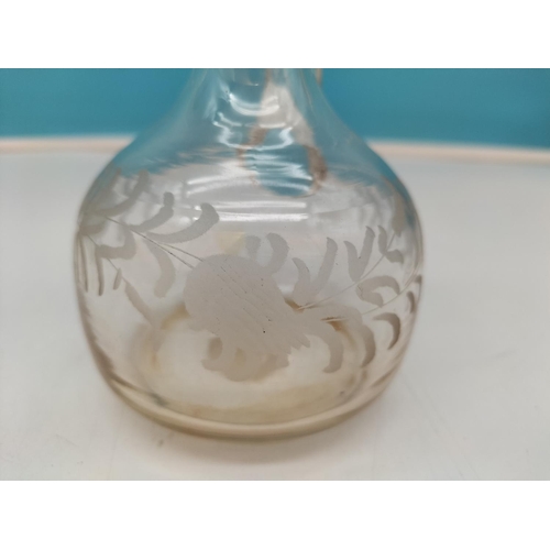 76 - Antique 19th Century Hand Blown Stourbridge Etched/Engraved Spirit Flagon. 16cm Tall.