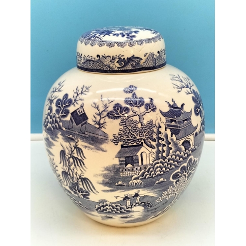 107 - Late 19th/Early 20th Century Mason's Blue and White 'Willow' Pattern 24cm Ginger /Spice Jar. A/F Rep... 