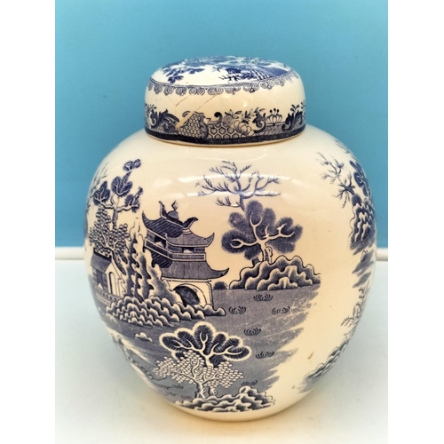 107 - Late 19th/Early 20th Century Mason's Blue and White 'Willow' Pattern 24cm Ginger /Spice Jar. A/F Rep... 