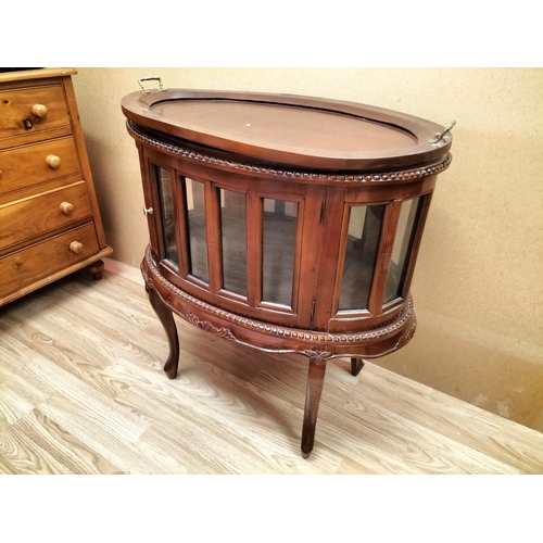 110 - Wooden Oval Cocktail Cabinet with Serving Tray. 77cm High, 75cm x 50cm. Collection Only.