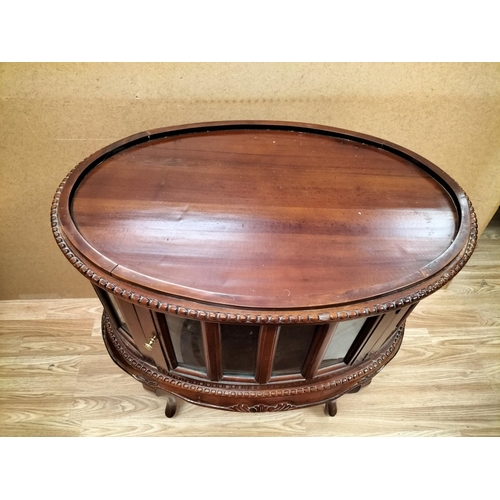 110 - Wooden Oval Cocktail Cabinet with Serving Tray. 77cm High, 75cm x 50cm. Collection Only.