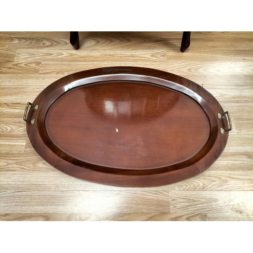 110 - Wooden Oval Cocktail Cabinet with Serving Tray. 77cm High, 75cm x 50cm. Collection Only.