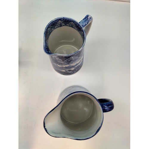 269 - A Good Collection of Blue and White Jugs to include Cauldon Ware Arcadian Chariots, H & M Co Orienta... 