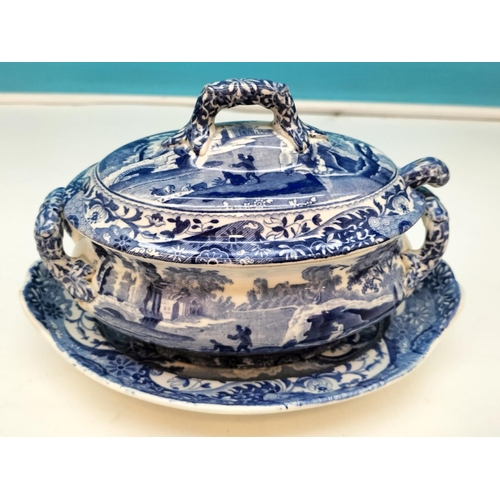 270 - Late 18th Century Spode 'Italian Garden' Pattern Gravy/Sauce Tureen with Undertray and Ladle. Early ... 