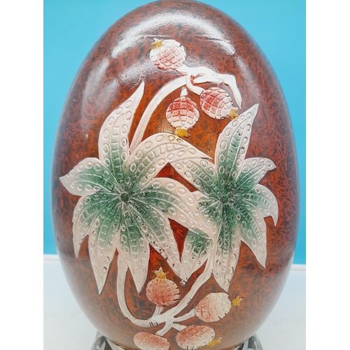 278 - Very Large Ceramic Egg with Embossed Leaf and Flower Design on Matching Stand. Overall Height 95cm. ... 